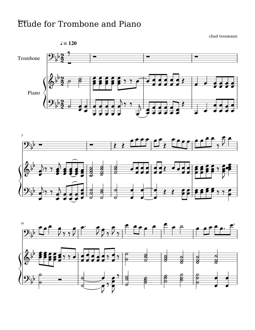 Etude 1 for Trombone and Piano Score Sheet Music for Piano, Trombone ...