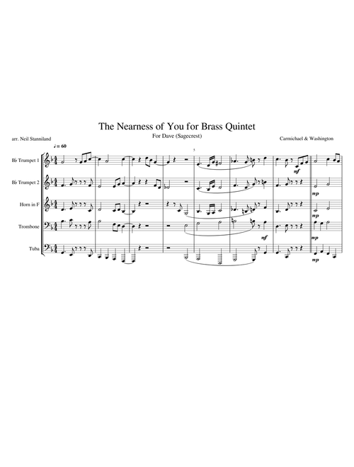 The Nearness of You for Brass Quintet