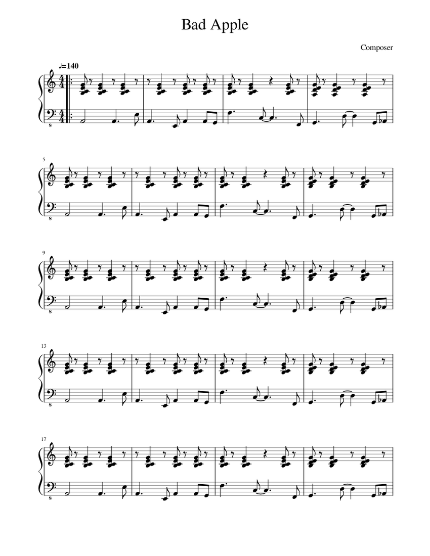 Bad Apple(Piano) Sheet music for Piano (Solo)