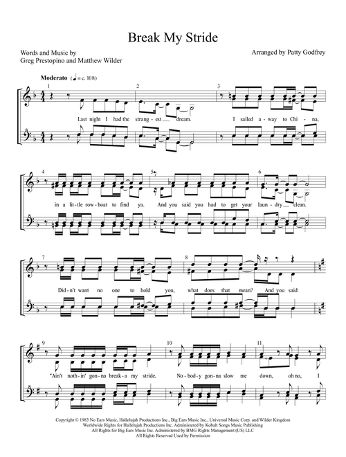 Break My Stride (Arr. Patty Godfrey) - Matthew Wilder (Small Ensemble)