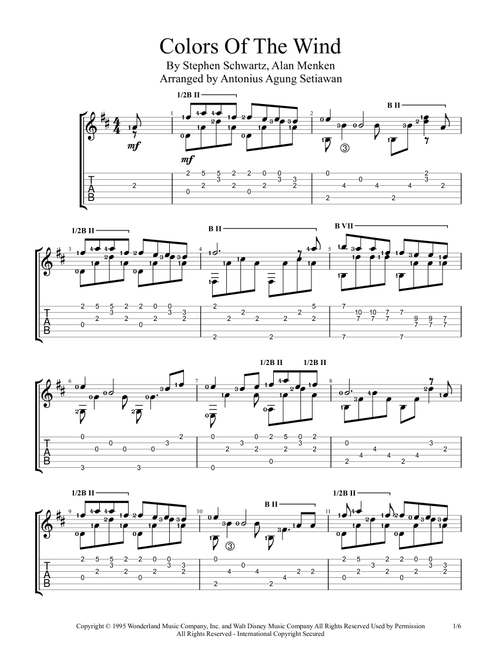 Colors Of The Wind (Arr. Antonius Agung Setiawan) - Vanessa Williams (Guitar Tab)