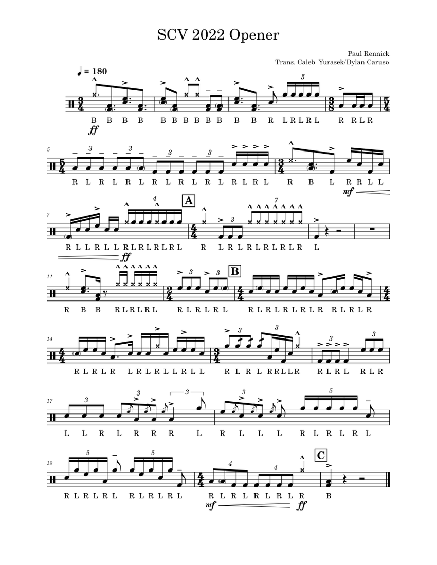 SCV Quads '22 Opener Sheet music for Tenor drum (Drum Corps (Modern