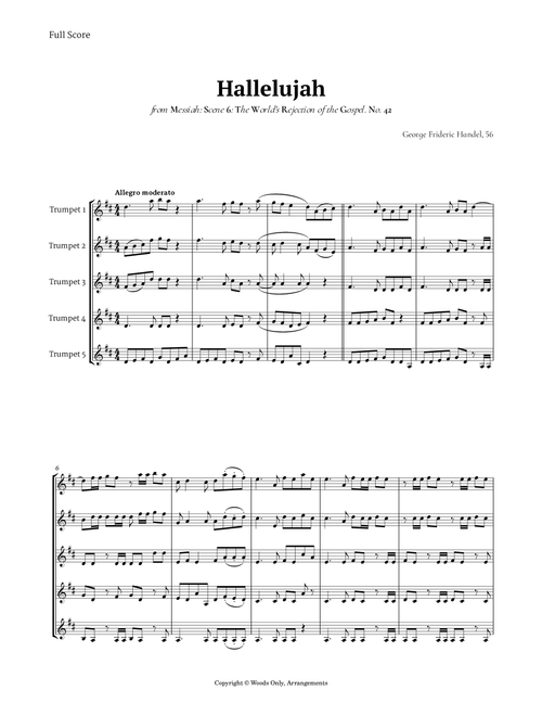 Hallelujah from Messiah by Handel for Trumpet Quintet (Arr. Ander) (Brass Ensemble)