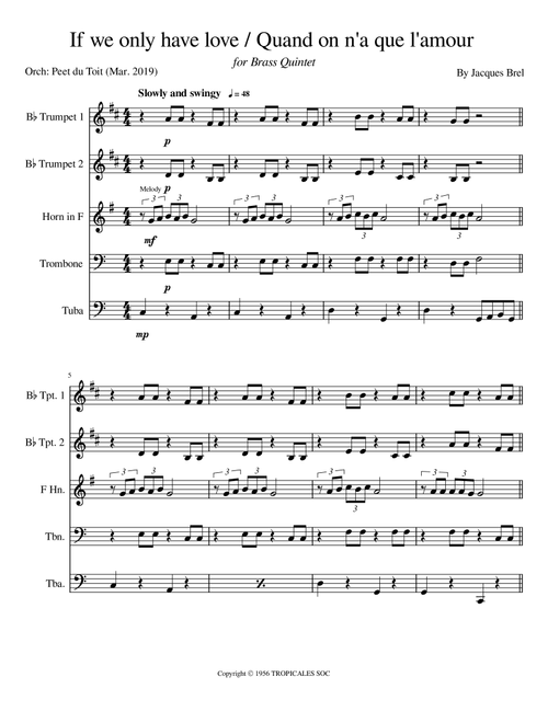 Quand On N'a Que L'amour (Arr. Peet du Toit) - Jacques Brel (Brass Ensemble)