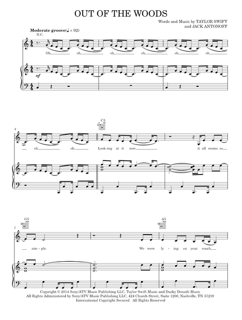 Out of the woods - Taylor Swift (Piano-Vocal-Guitar)