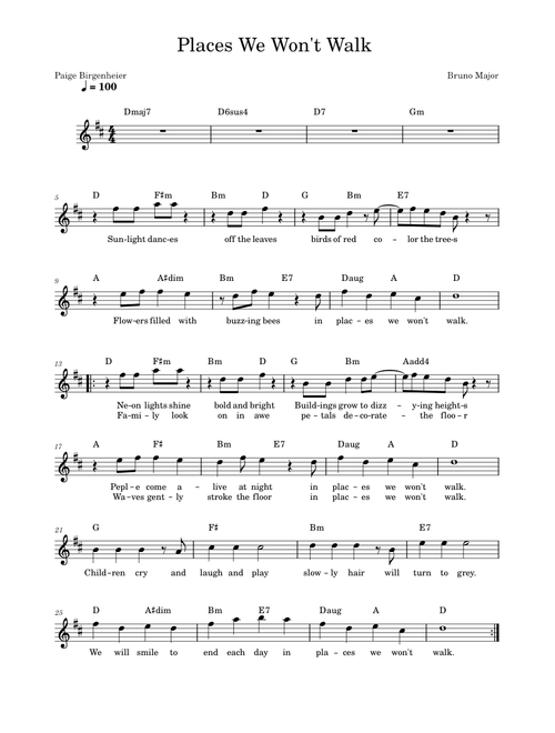 Places We Won't Walk – Bruno Major lead sheet