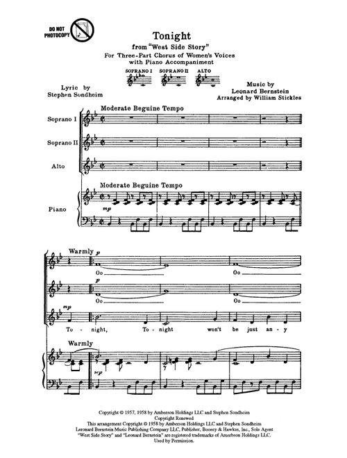 Tonight (from West Side Story) (arr. William Stickles) - Leonard Bernstein, Stephen Sondheim (Choral, SSA)