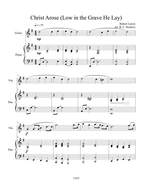 Christ Arose (Low in the Grave He Lay) for violin solo with optional piano (Arr. B. C. Dockery) - Robert Lowry (Violin and Piano)