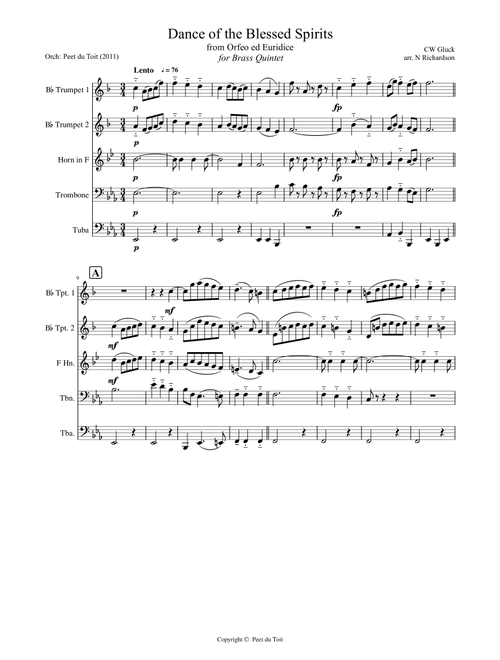 Dance of the Blessed Spirits from Orfeo ed Euridice - GW Gluck (Brass Quintet) (Arr. Norman Richardson & Peet du Toit) - Christoph Willibald Gluck (Brass Ensemble)