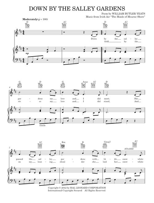 Down By The Sally Gardens - Irish Folksong (Piano-Vocal-Guitar)