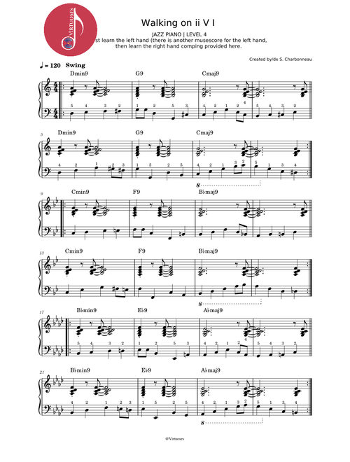 Walking on ii V I with comping - Jazz Piano - Level 4