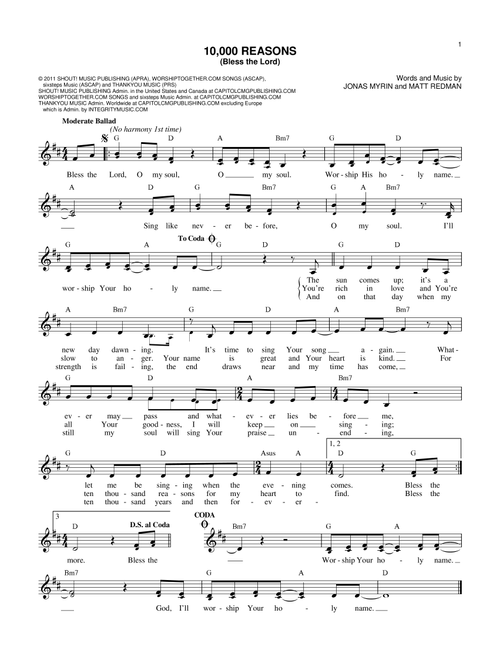 10,000 Reasons (Bless The Lord) - Matt Redman (Lead Sheet - Fake Book)