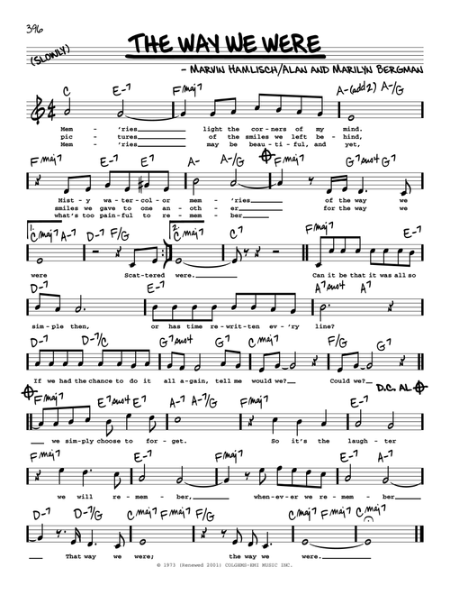 The Way We Were (High Voice) - Barbra Streisand (Real Book - Melody-Chords-Lyrics)