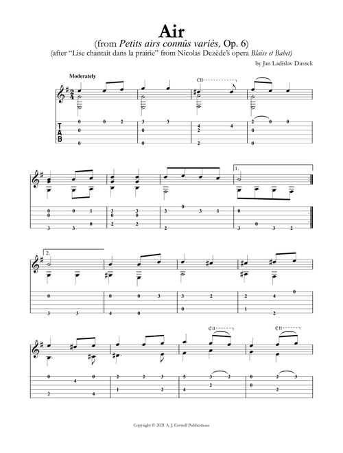 Air (from Petits airs connûs variés, Op. 6) (Arr. Mark Phillips) - Jan Ladislav Dussek (Guitar Tab)