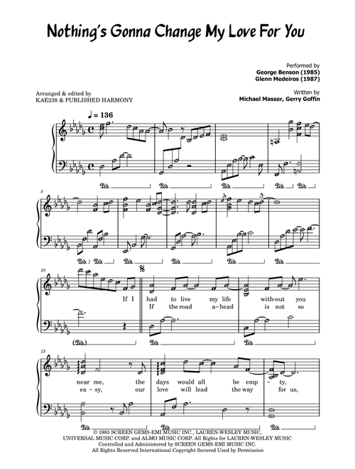 Nothing's Gonna Change My Love For You (Arr. Published Harmony) - Glenn Medeiros (Piano Solo)