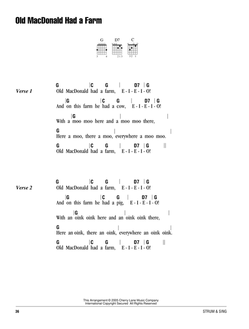 Old Macdonald Had A Farm - Traditional (Guitar Chords-Lyrics)