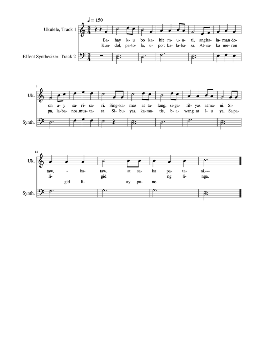 bahay kubo easy/ by Christine Carino Sheet music for Ukulele