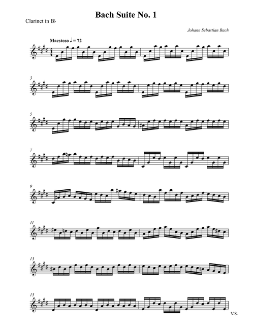 Bach Suite No. 1 (Arr. Wesley S. SIlva) - Johann Sebastian Bach (Clarinet Solo)