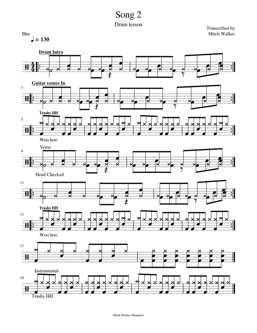 Song 2 Blur Sheet music for Drum group (Solo)
