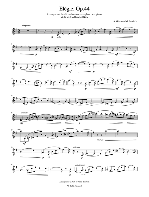 Élégie, Op.44 for alto, arr. for alto or baritone saxophone and piano (Arr. Matej Bunderla) - Alexander Glazunov (Alto Sax and Piano)