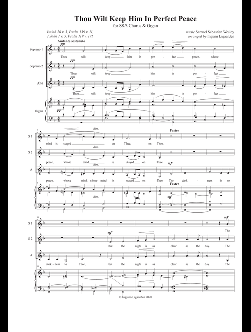 Thou Wilt Keep Him In Perfect Peace - SSA & Organ (Arr. Ingunn Ligaarden) - Samuel Sebastian Wesley (Choral, SSA)