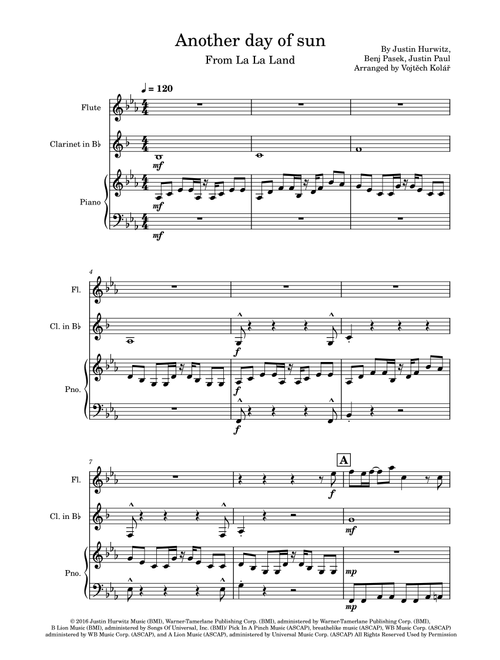 Another Day Of Sun (Arr. Vojtěch Kolář) - La La Land Cast (Instrumental Duet and Piano)