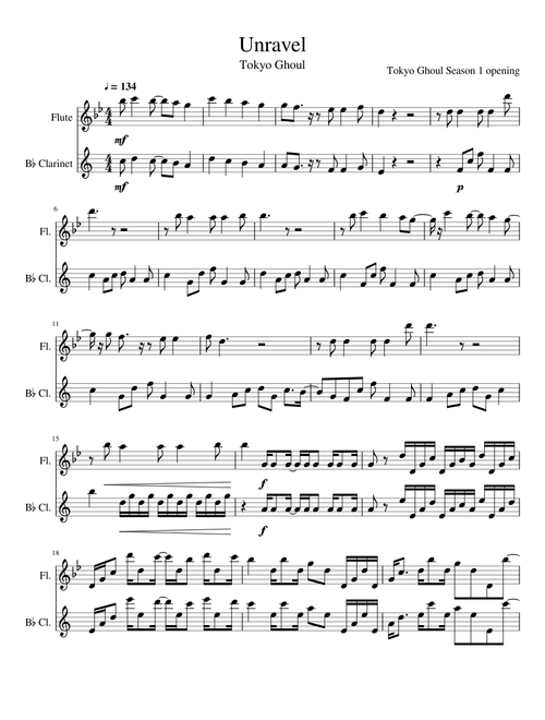Tokyo Ghoul Opening - Unravel Flute and Clarinet Duet
