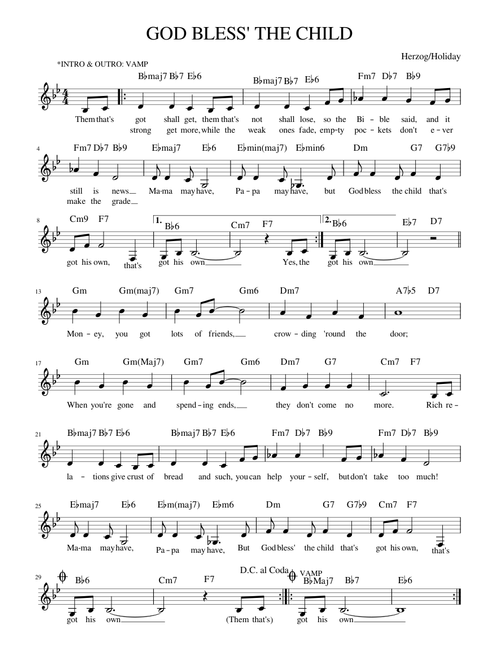 GOD BLESS' THE CHILD leadsheet