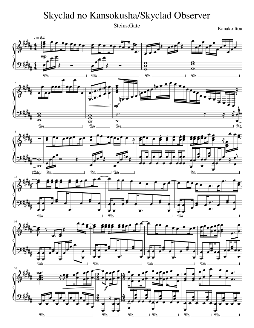 Skyclad no Kansokusha/Skyclad Observer Sheet Music for Piano