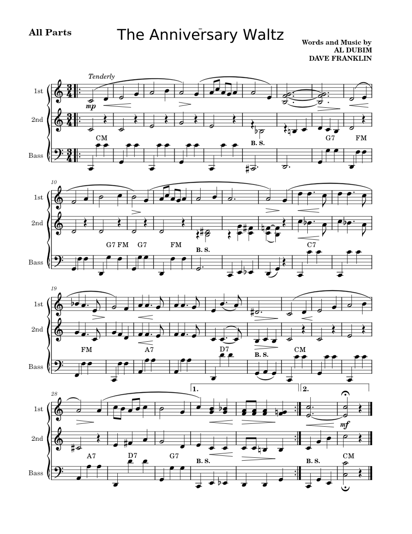 THE ANNIVERSARY WALTZ All Parts Sheet Music with Chords for