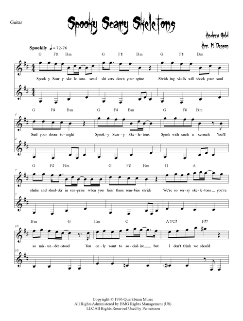 Spooky Scary Skeletons (Arr. Mike Benson) - Andrew Gold (Solo Guitar)