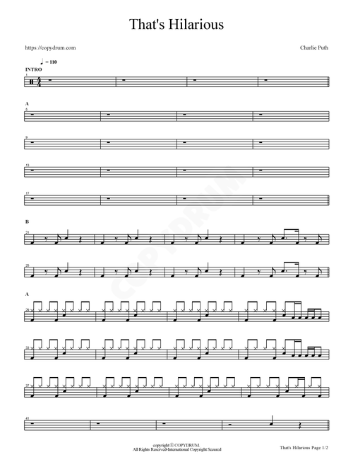 That's Hilarious (Arr. COPYDRUM) - Charlie Puth (Drums)