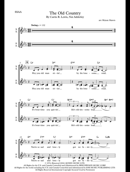 (the Old Man From) The Old Country (Arr. Réjean Marois) - Nat Adderley, Curtis R Lewis (Choral, SSAA)