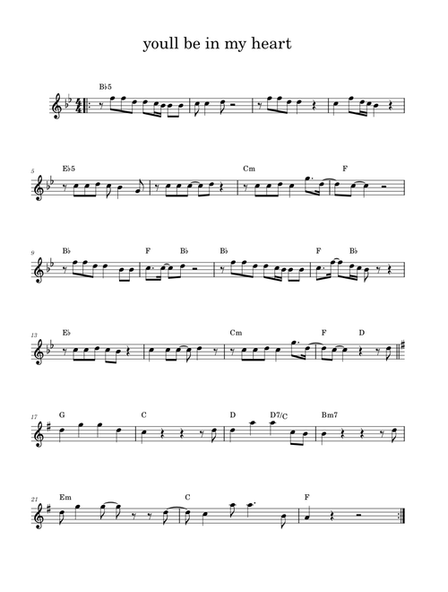 You'll Be In My Heart – Phil Collins - Concert key of Bb and G