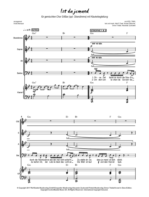 Ist Da Jemand (Arr. André Wenauer) - Adel Tawil (Choral, SAB)