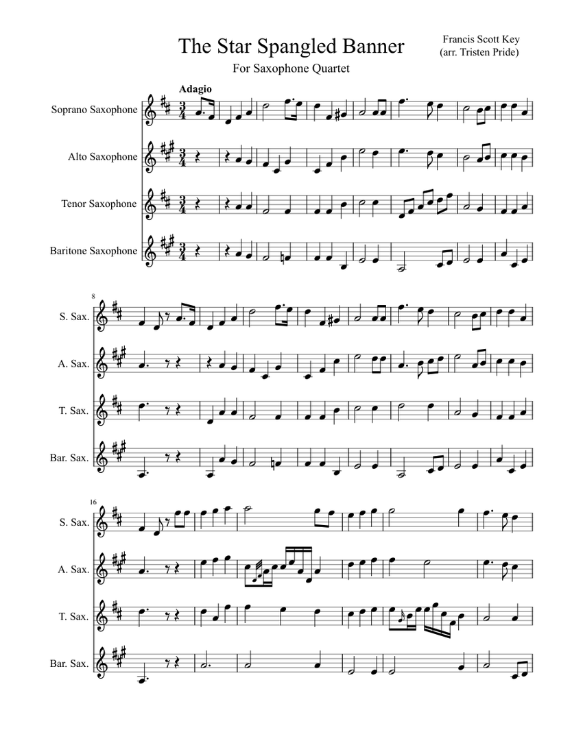The Star Spangled Banner SATB Sheet music for Saxophone alto, Saxophone ...