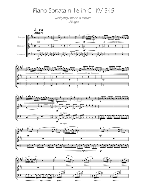 Sonata No. 16 in C Major KV 545 - Allegro - Brass Trio (Arr. Ygor Nunes) - Wolfgang Amadeus Mozart (Brass Ensemble)