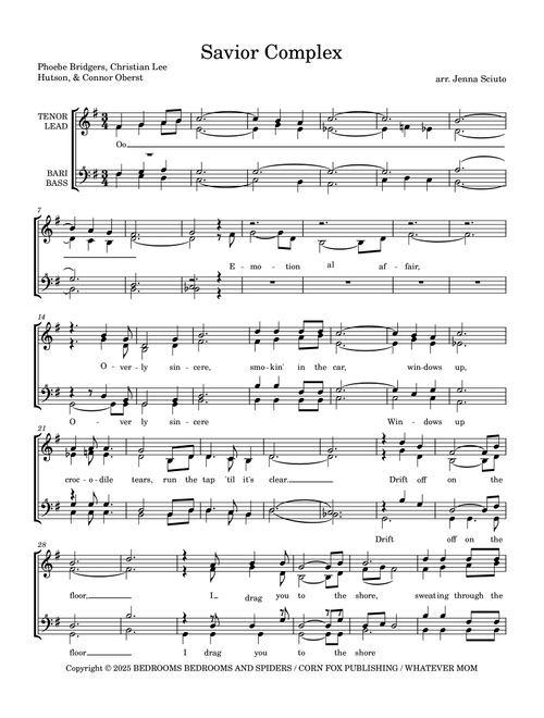 Savior Complex (Arr. Jenna Sciuto) - Christian Lee Hutson, Conor Oberst, Phoebe Bridgers (Choral, SSAA)