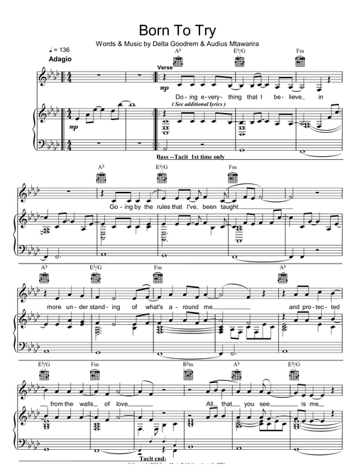 Born To Try - Delta Goodrem (Piano-Vocal-Guitar (Piano Accompaniment))