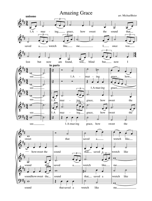 AMAZING GRACE (Arr. Michael Beier) (Choral, SATB divisi)