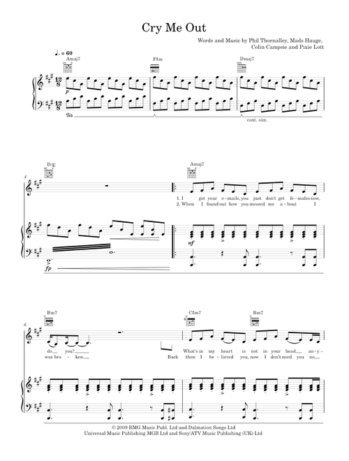 Cry me out - Pixie Lott (Piano-Voice-Guitar)