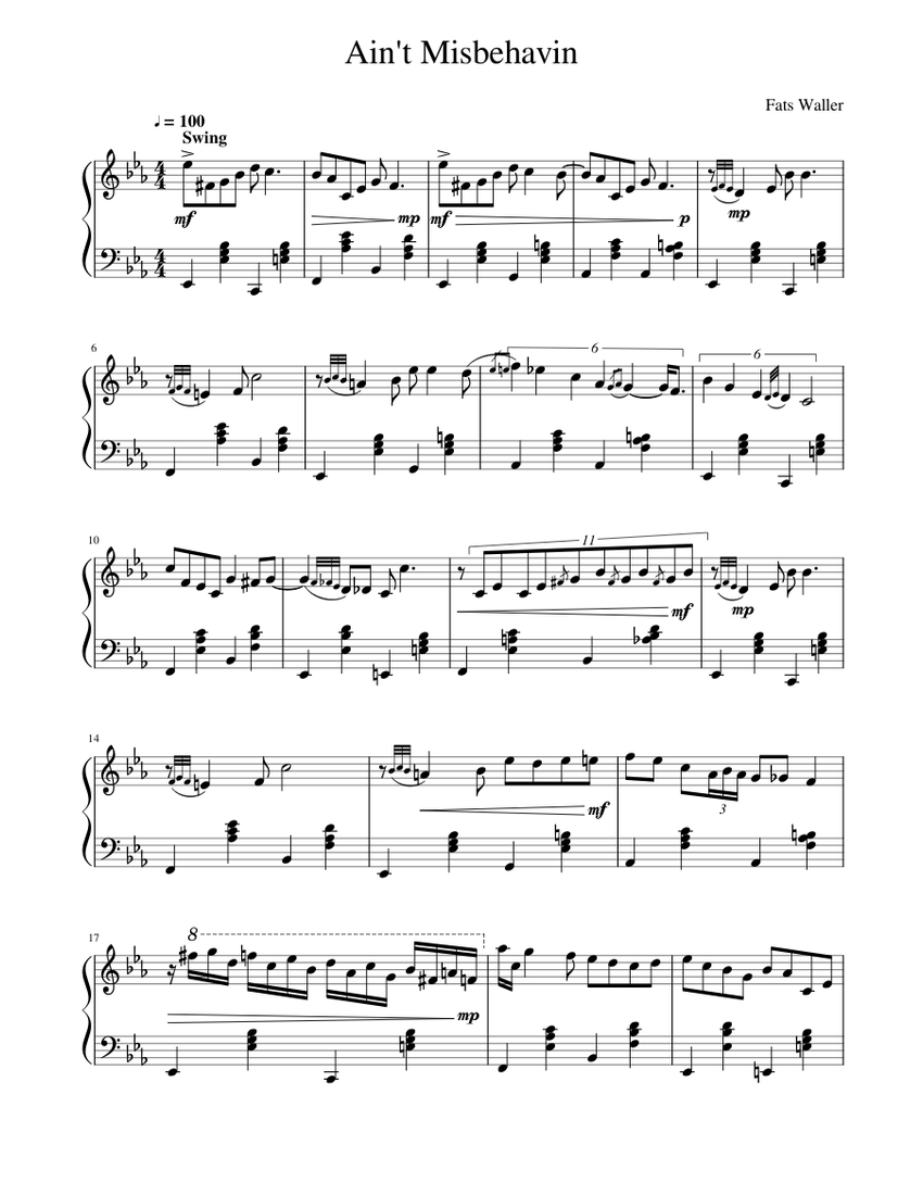Ain't Misbehavin' Sheet Music for Piano (Solo) | MuseScore.com