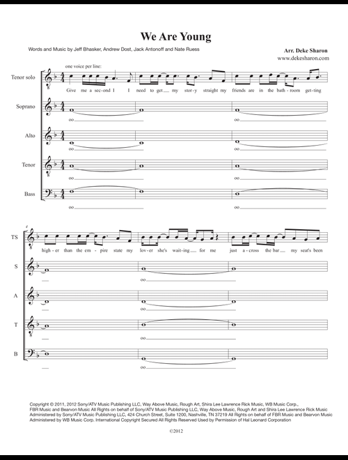 We Are Young (Arr. Deke Sharon) - Fun. Featuring Janelle Monae (Choral, SATB)