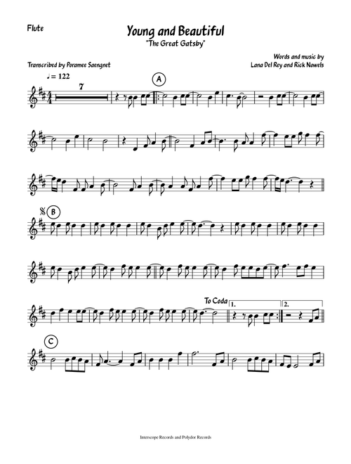 Young And Beautiful (Arr. Poramee Saengnet) - Lana Del Ray (Flute Solo)