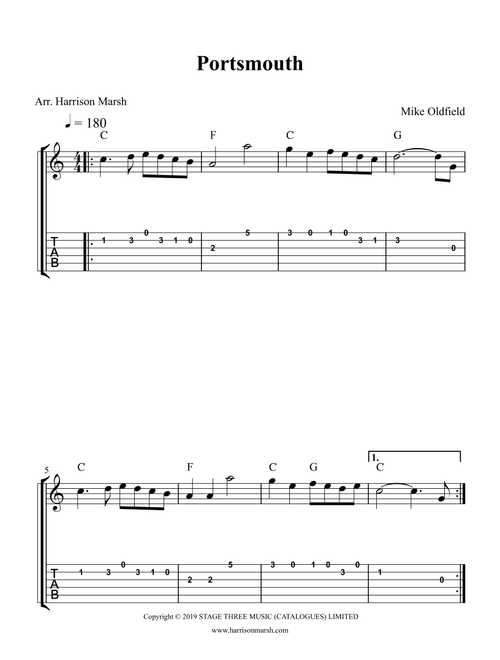 Portsmouth (Arr. Harrison Marsh) - Mike Oldfield (Guitar Tab)