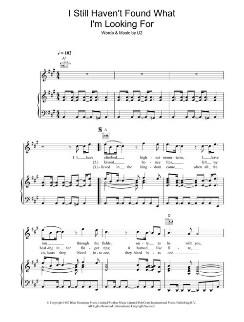 I Still Haven't Found What I'm Looking For - Journey South, U2 (Piano-Vocal-Guitar (Piano Accompaniment))
