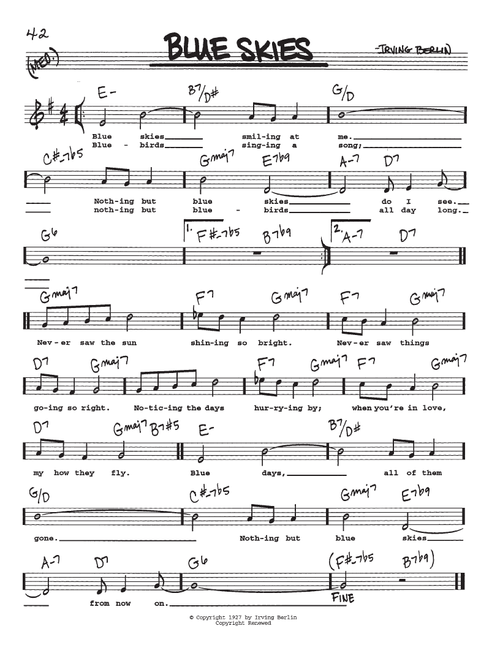 Blue Skies - Irving Berlin (Real Book - Melody-Chords-Lyrics)