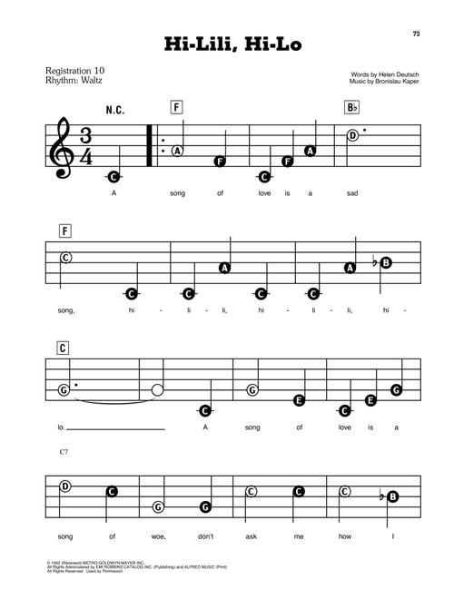 Hi-Lili, Hi-Lo - Helen Deutsch (E-Z Play Today)