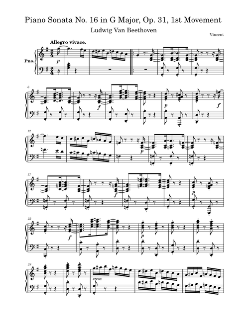 Piano Sonata No. 16 in G Major Op. 31 (1st Movement) – Ludwig Van Beethoven