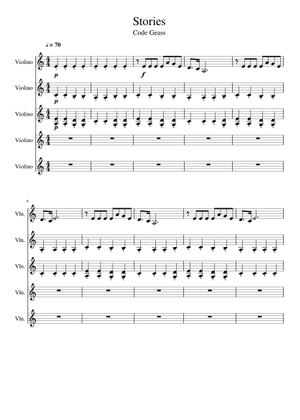 Code Geass - Stories Sheet Music for Violin (Mixed Quintet